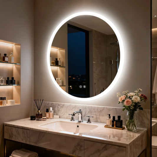 50/60/70/80CM LED Round Bathroom Mirror Anti-Fog, Dimmable, Backlit Vanity Mirror for Wall 3 Colors, Memory Function