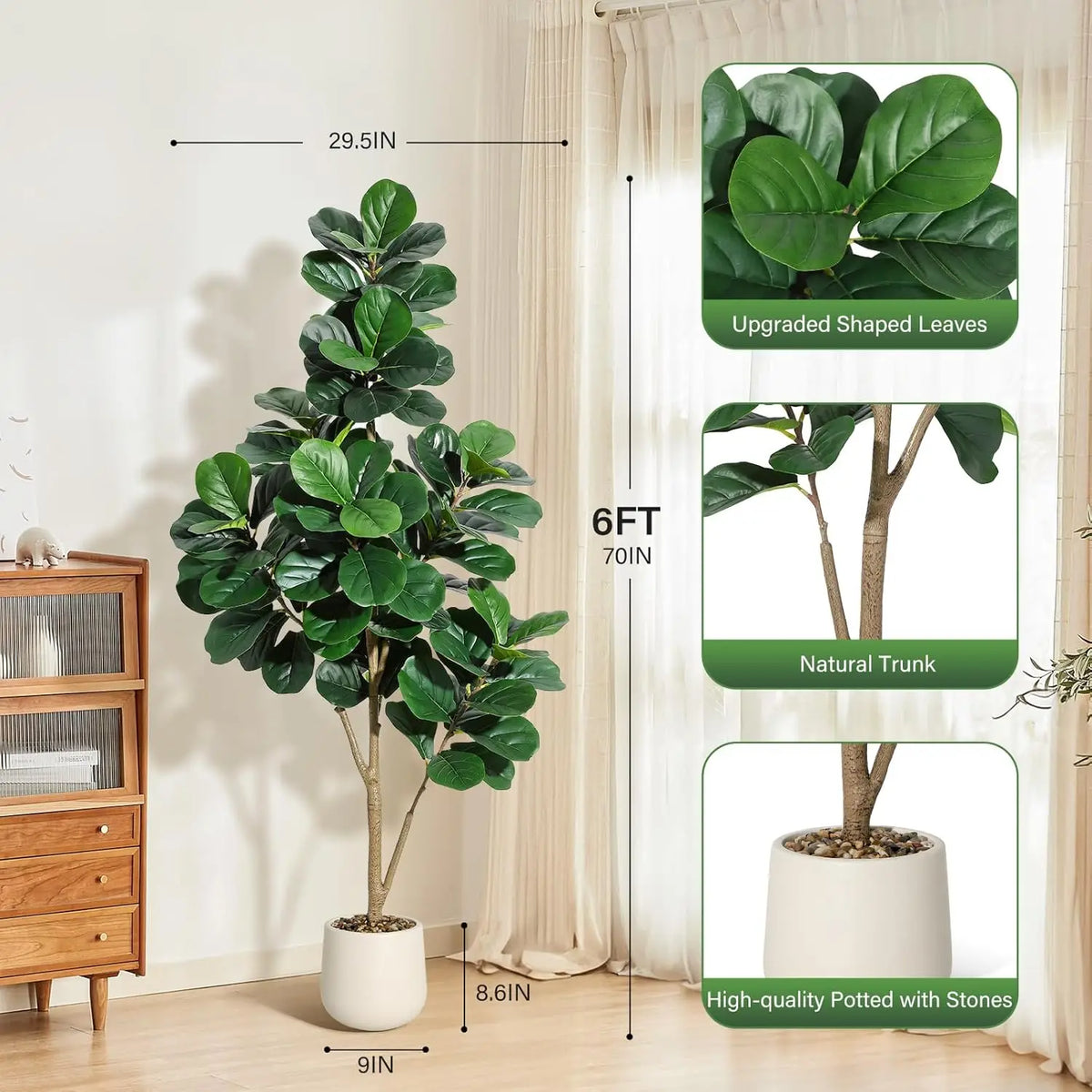 HiMiss Artificial Fiddle Leaf Fig Tree In Planter