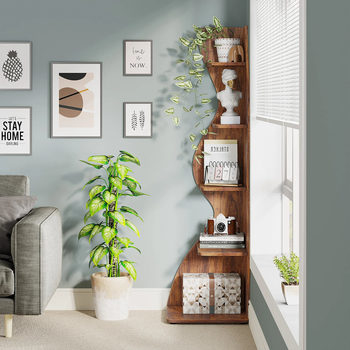 Tribesigns Rustic Five Tier Corner Bookshelf