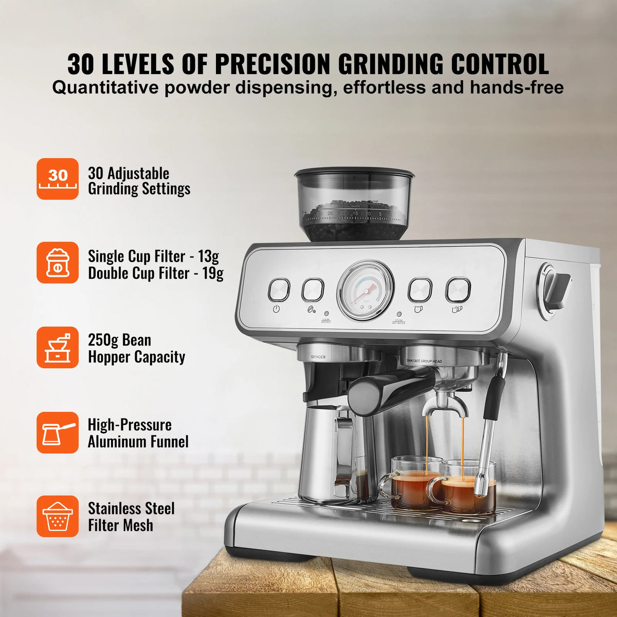 VEVOR 15 Bar Semi Automatic Espresso Machine With Grinder