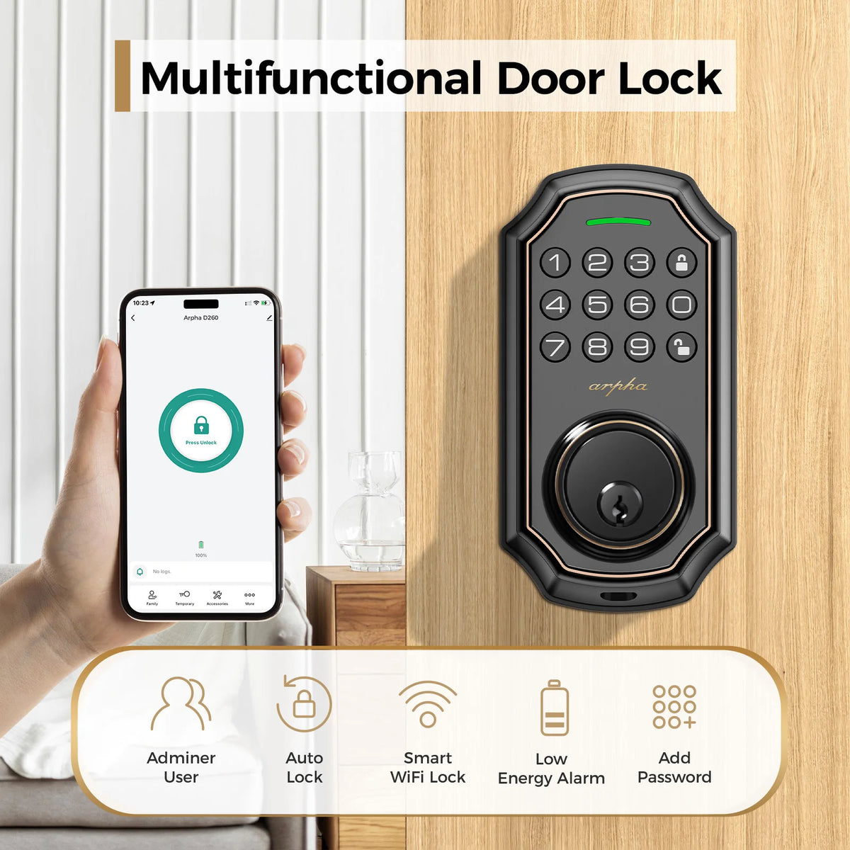 WiFi Keypad Smart Door Lock With App Control