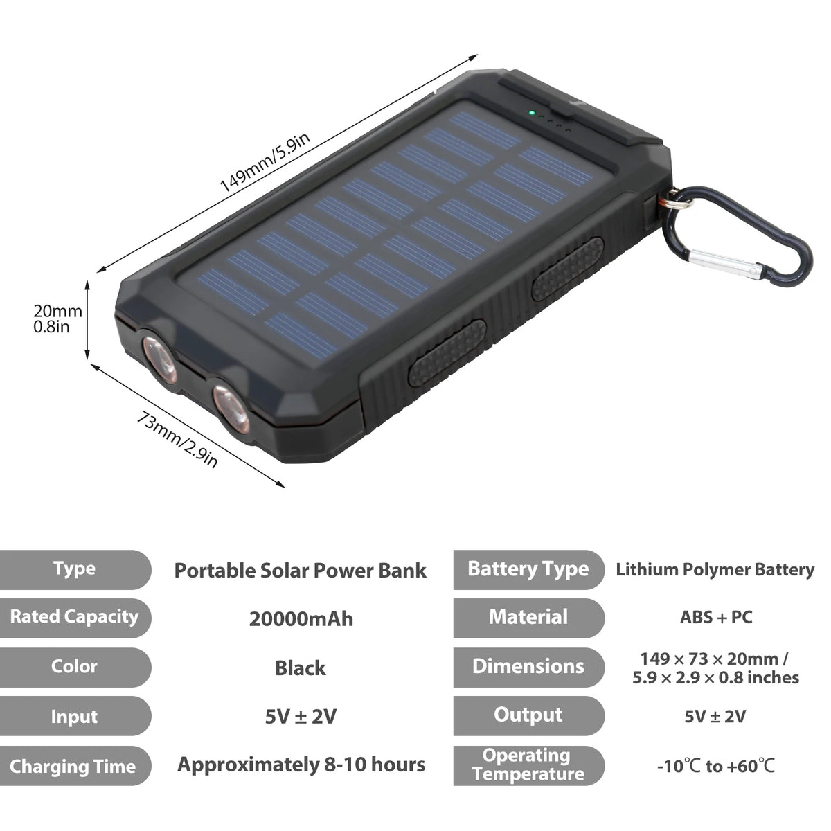Waterproof Portable Solar Power Bank With Dual USB Ports