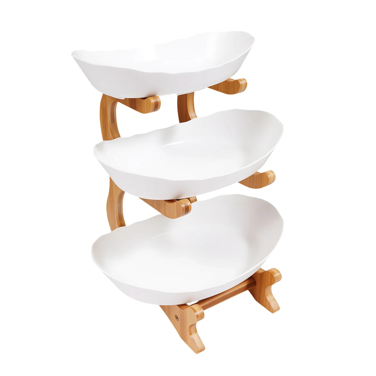 Bamboo Kitchen Storage Rack With Ceramic Serving Bowls