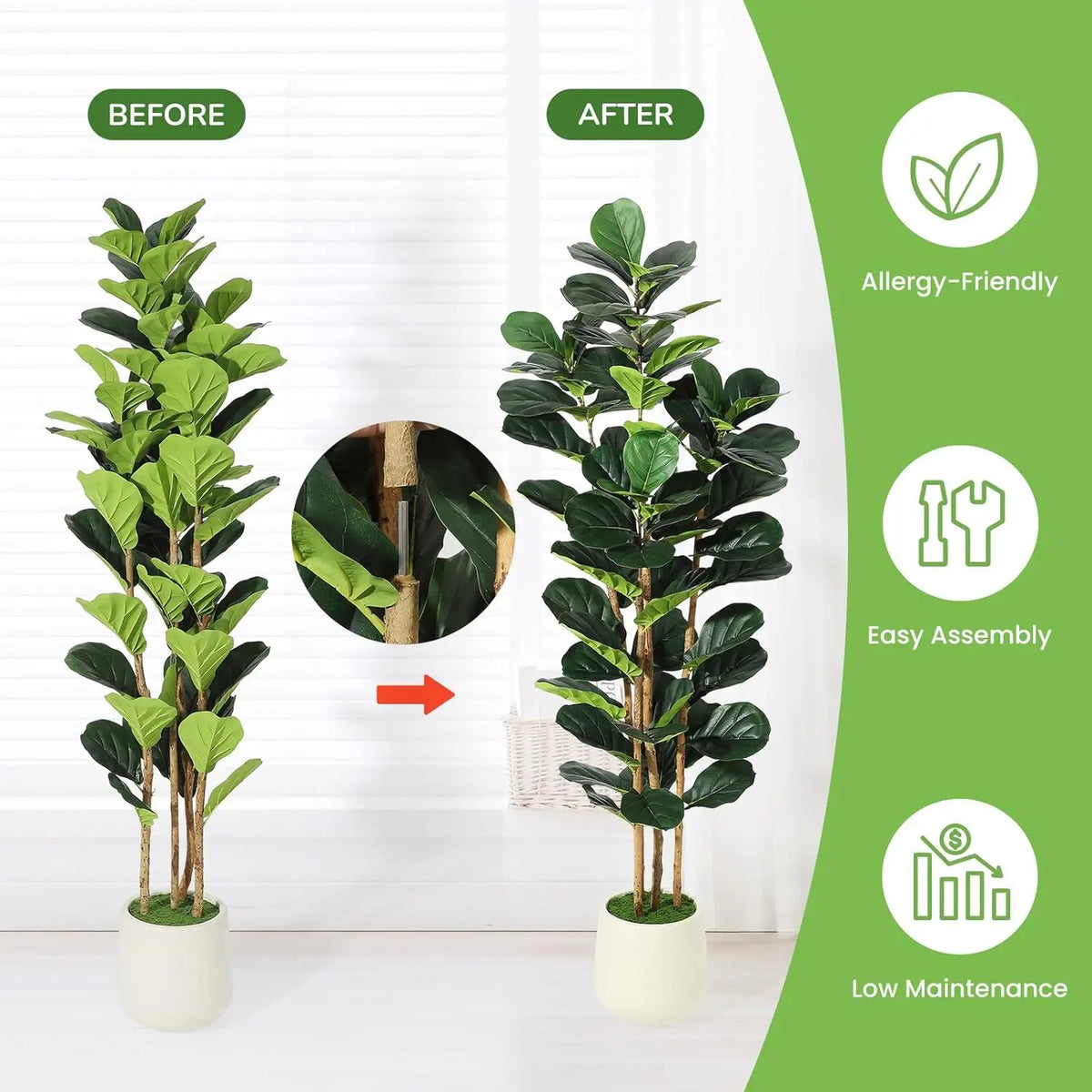 HiMiss Artificial Fiddle Leaf Fig Tree With Pot