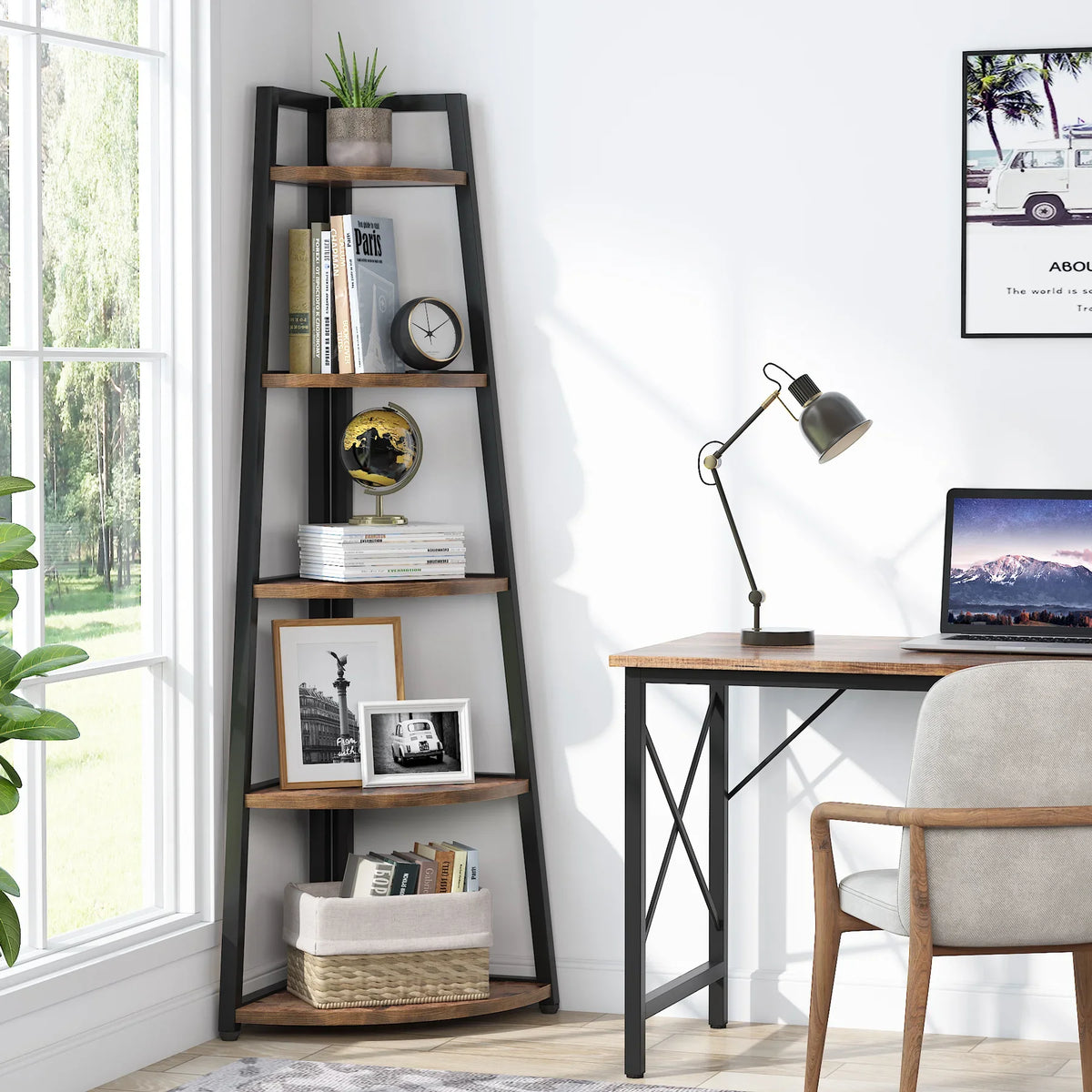 Tribesigns Five Tier Wooden Corner Bookshelf