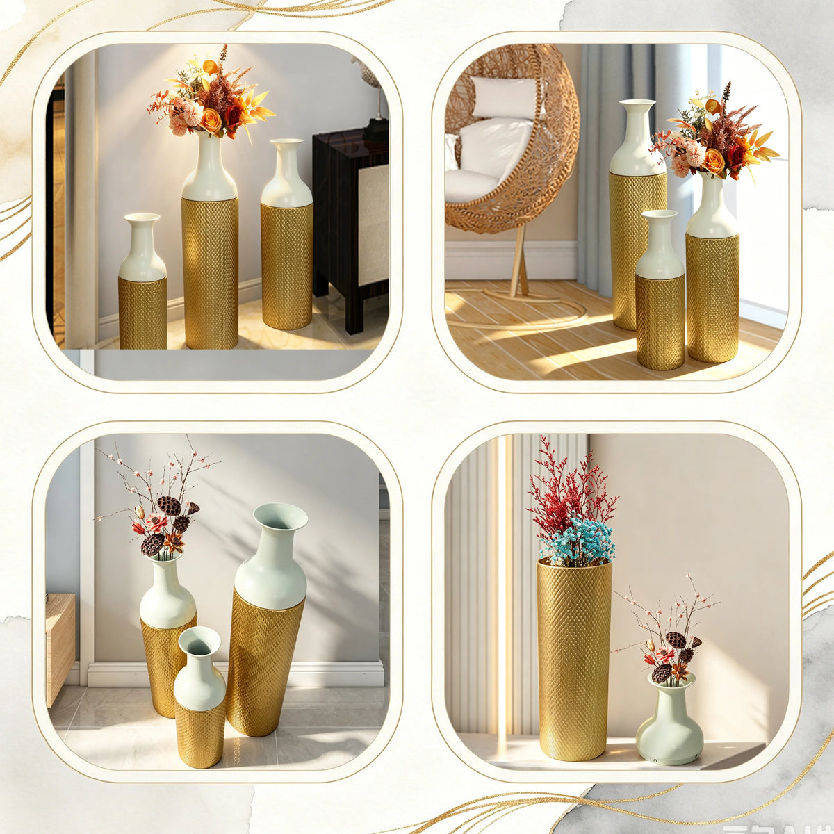 Vintage Nesting Metal Floor Vases For Home Decor