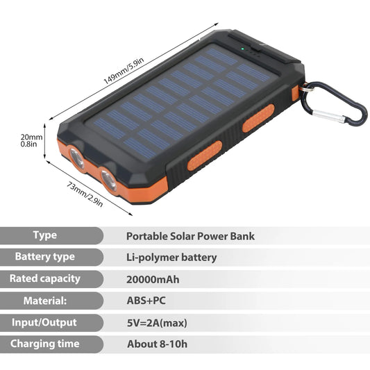 Waterproof Portable Solar Power Bank With Dual USB Ports