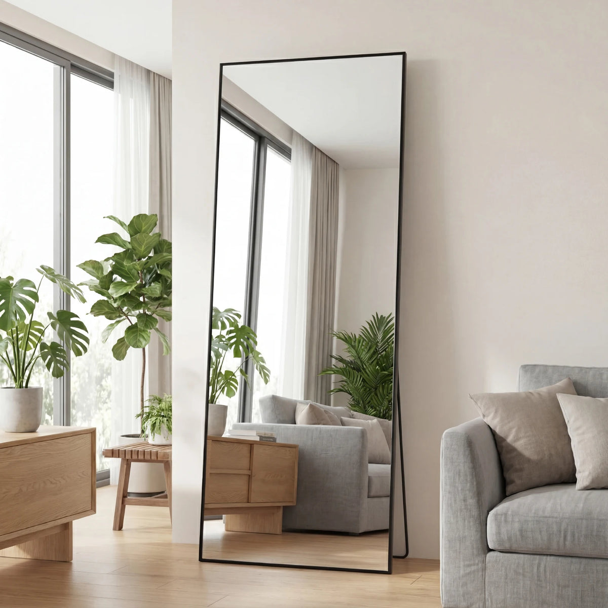 JHK 56"x21" Full Length Mirror with Aluminum Alloy Frame Leaning or Standing Full Length Mirror with Stand Floor Body Wall-Mounted Mirrors Suitable For Bedroom Bathroom
