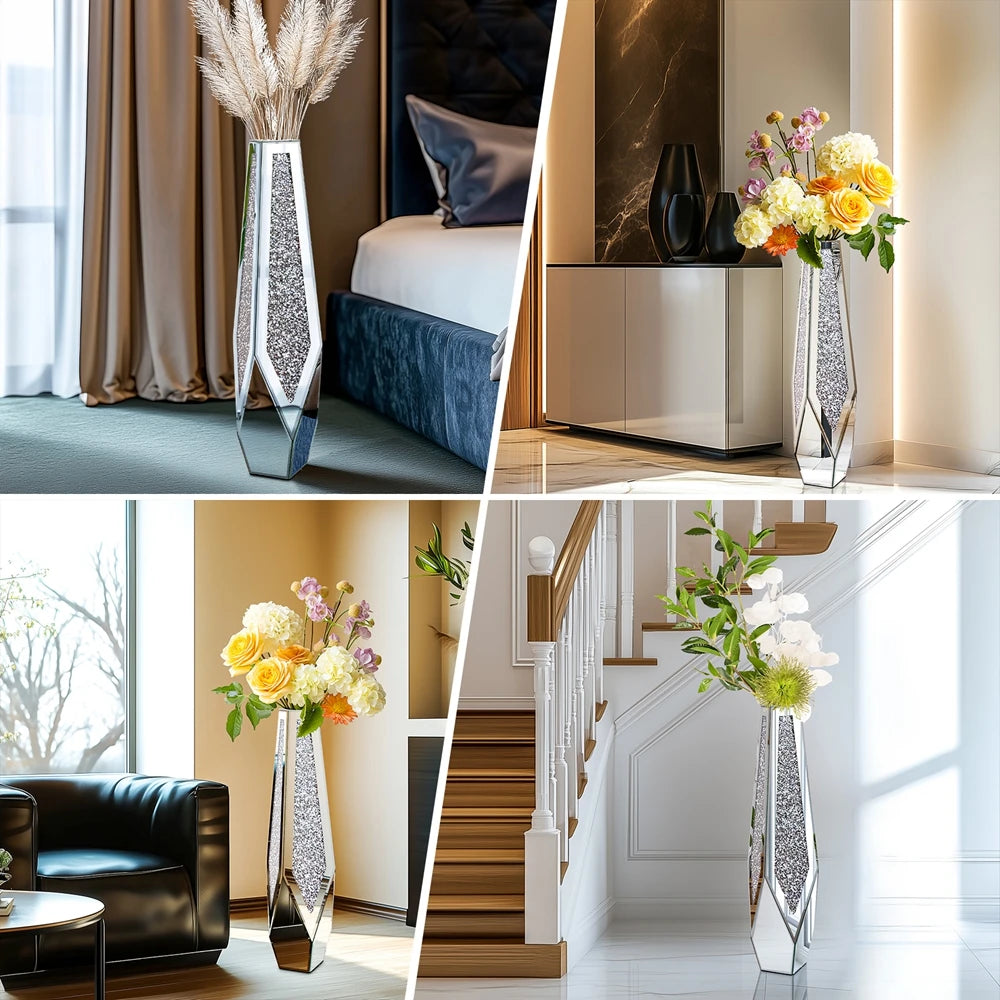 Mirrored Diamond Flower Floor Vase