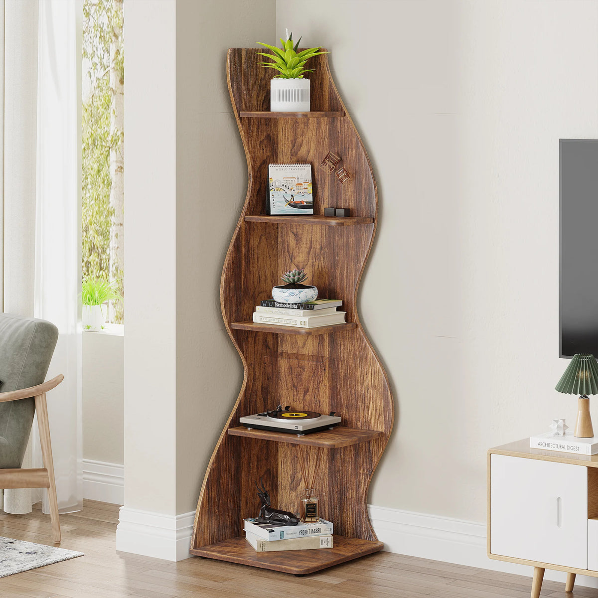 Tribesigns Rustic Five Tier Corner Bookshelf