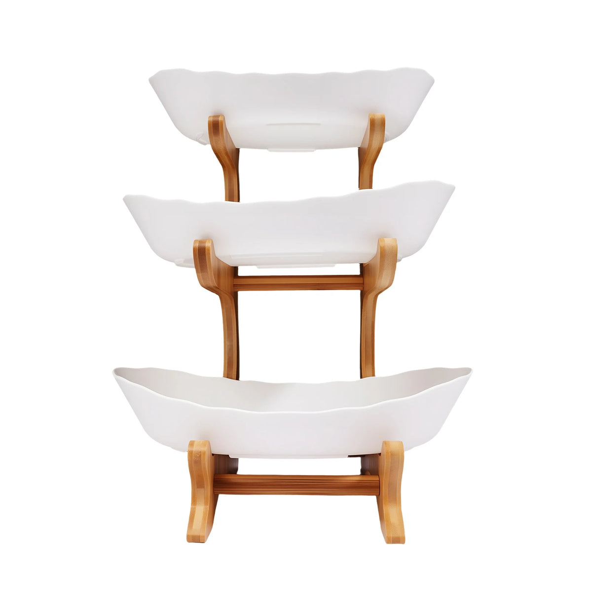 Bamboo Kitchen Storage Rack With Ceramic Serving Bowls