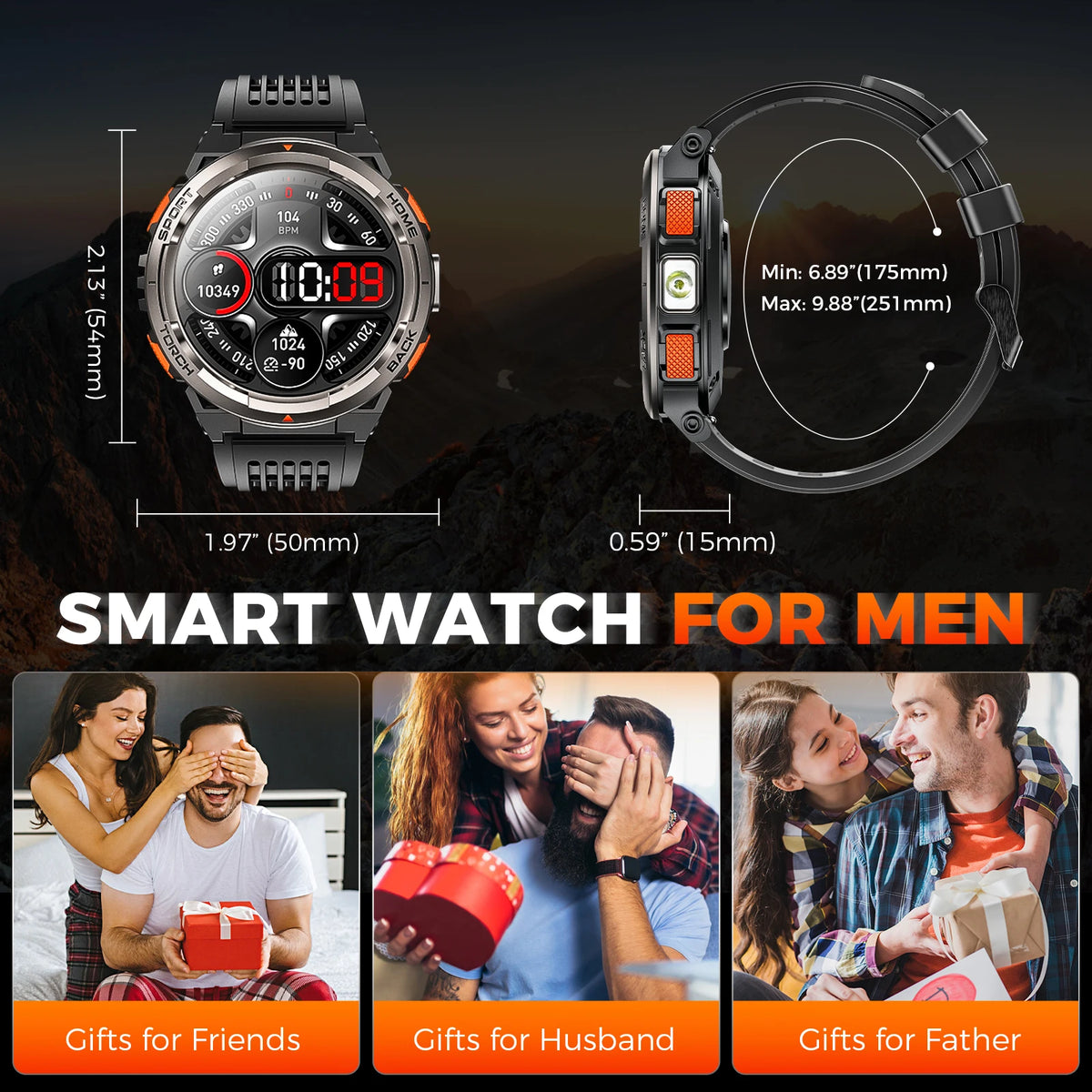 EIGIIS KE5 Rugged Waterproof Smartwatch With LED Flashlight