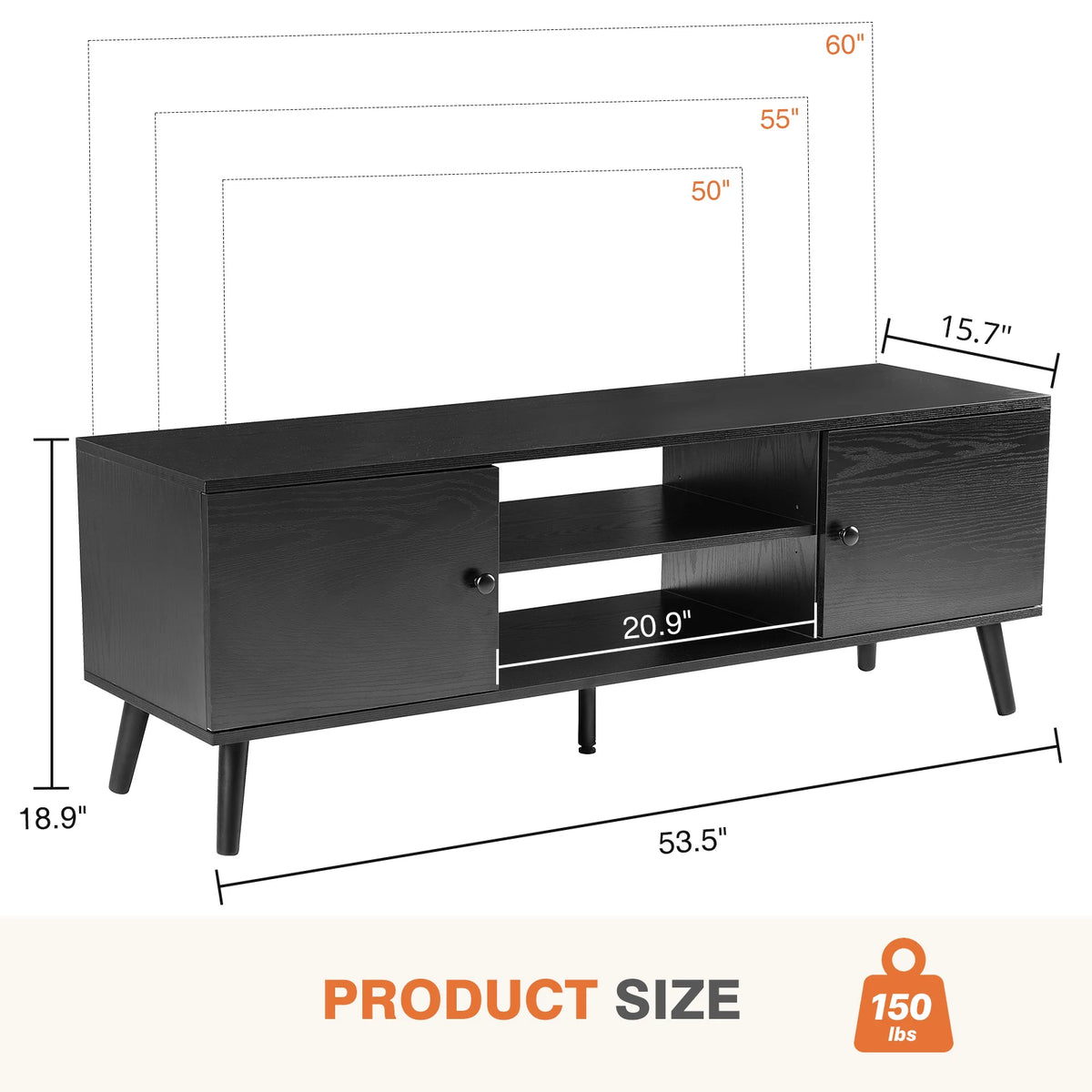JHK Wooden TV Stand With Adjustable Shelf And Storage