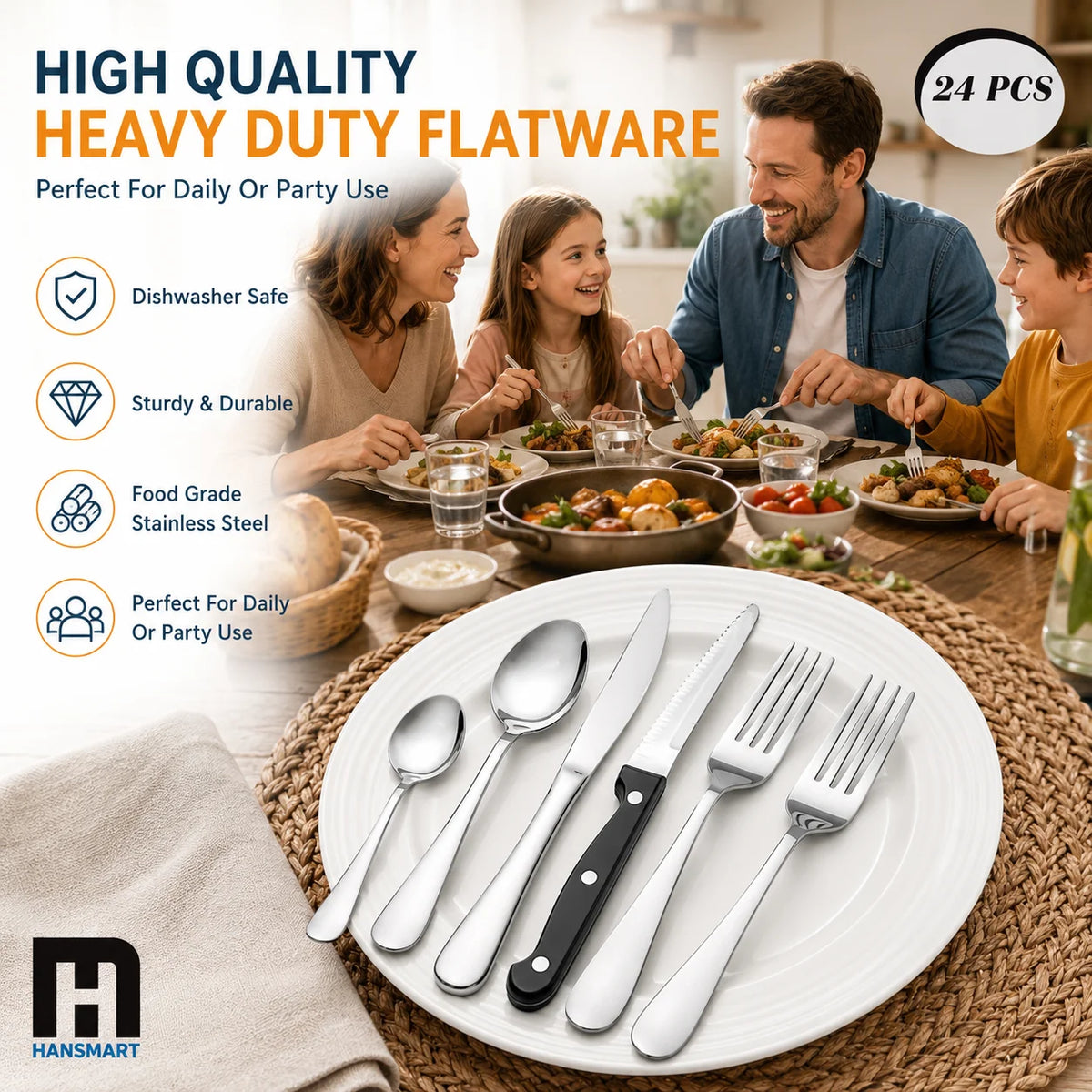 HANSMART Stainless Steel Flatware Set for Four