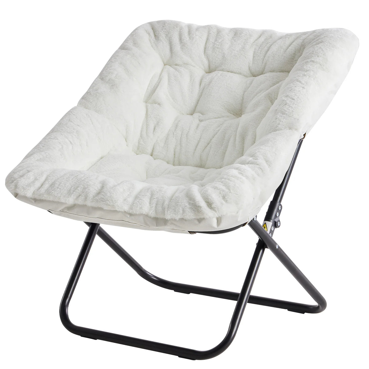 JHK 28IN Cozy Saucer Chairs Soft Faux Fur Large Size Folding Lounge Living Room Padded Seat Metal Frame Reading Chair Furniture
