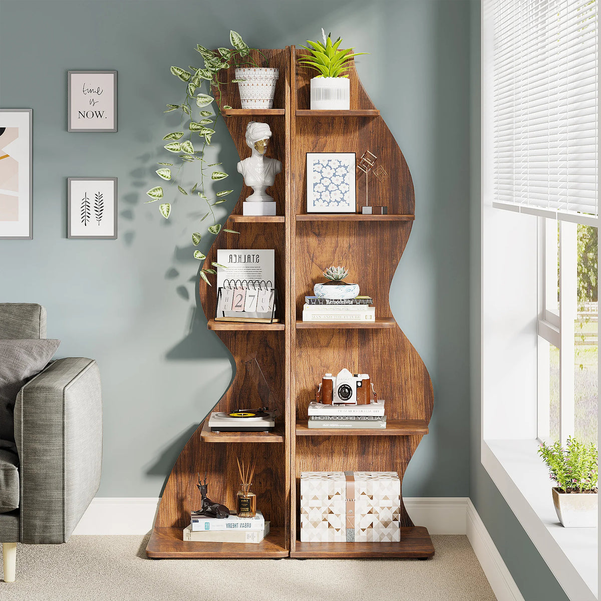 Tribesigns Rustic Five Tier Corner Bookshelf