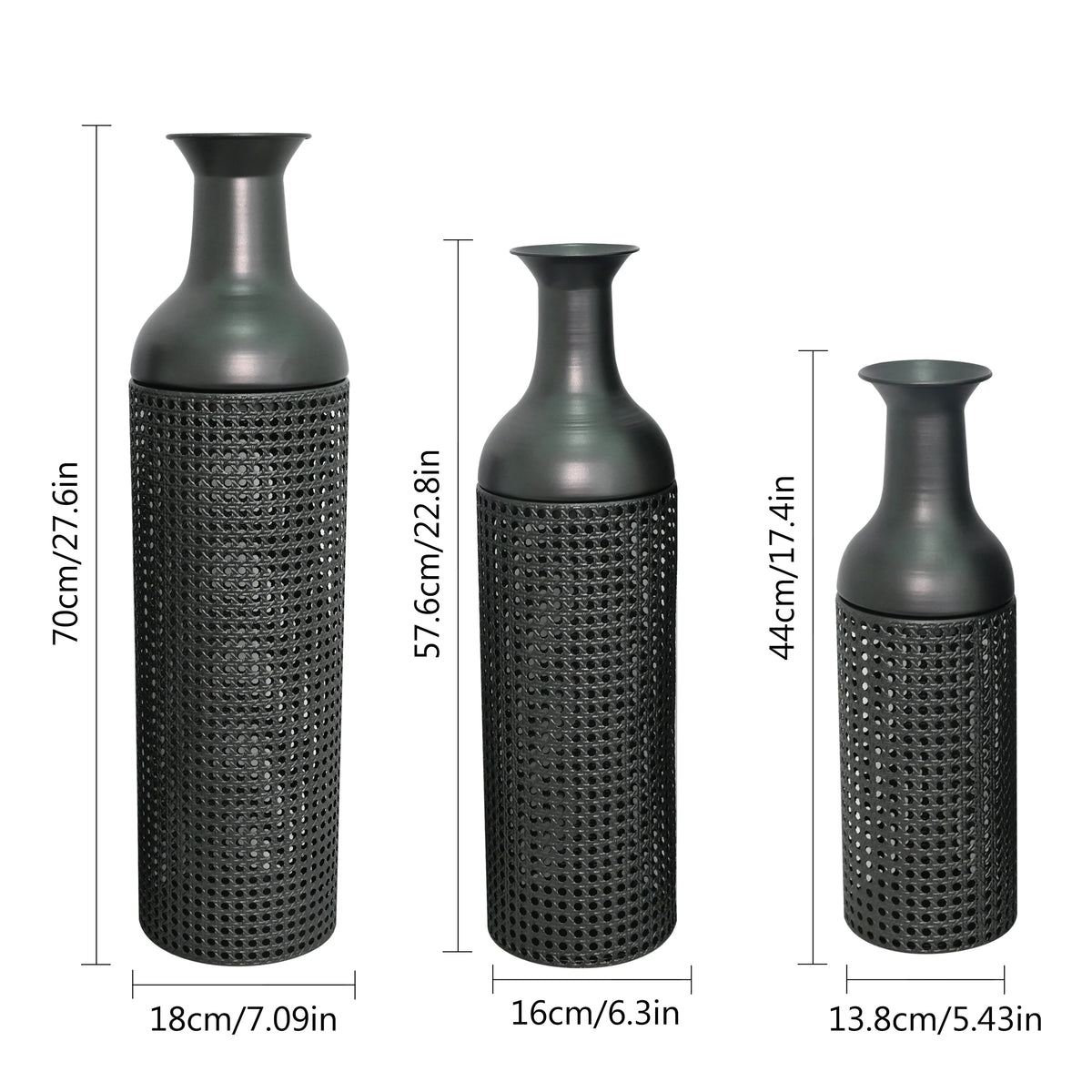 Three Tier Metal Floor Vase With Leaves