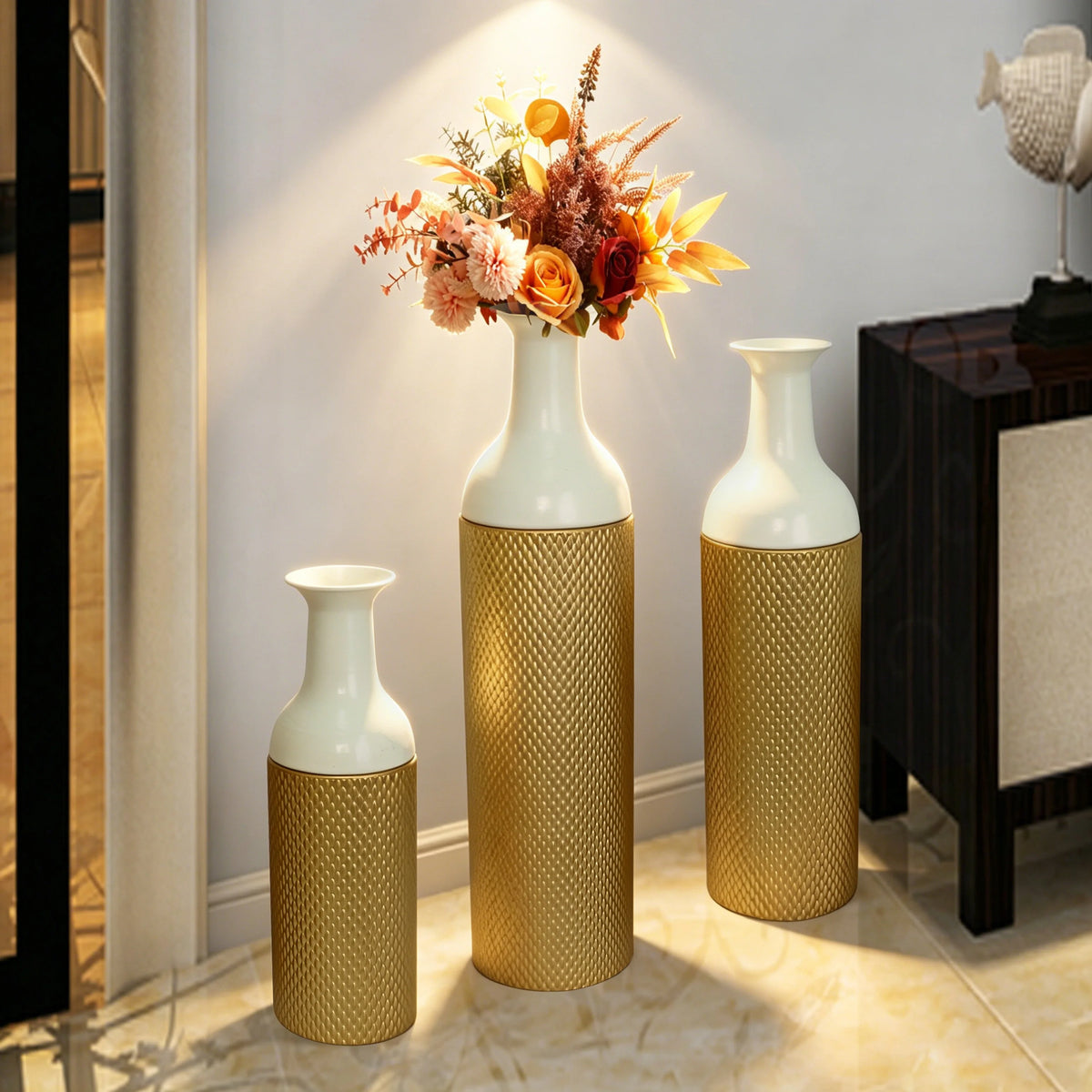 Vintage Nesting Metal Floor Vases For Home Decor