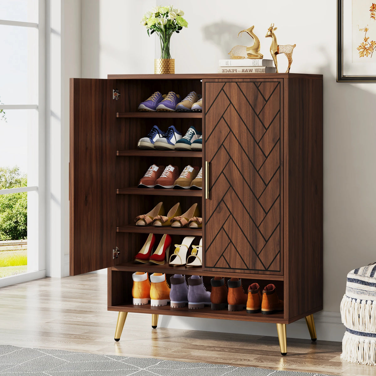 Tribesigns Antique Wooden Shoe Storage Cabinet