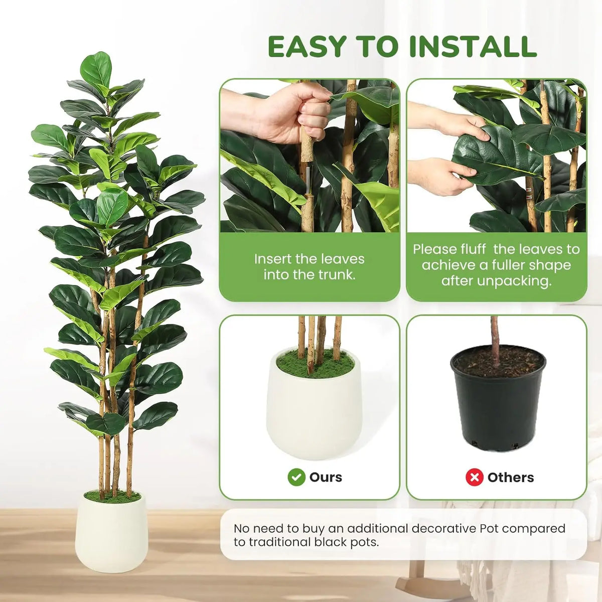 HiMiss Artificial Fiddle Leaf Fig Tree With Pot