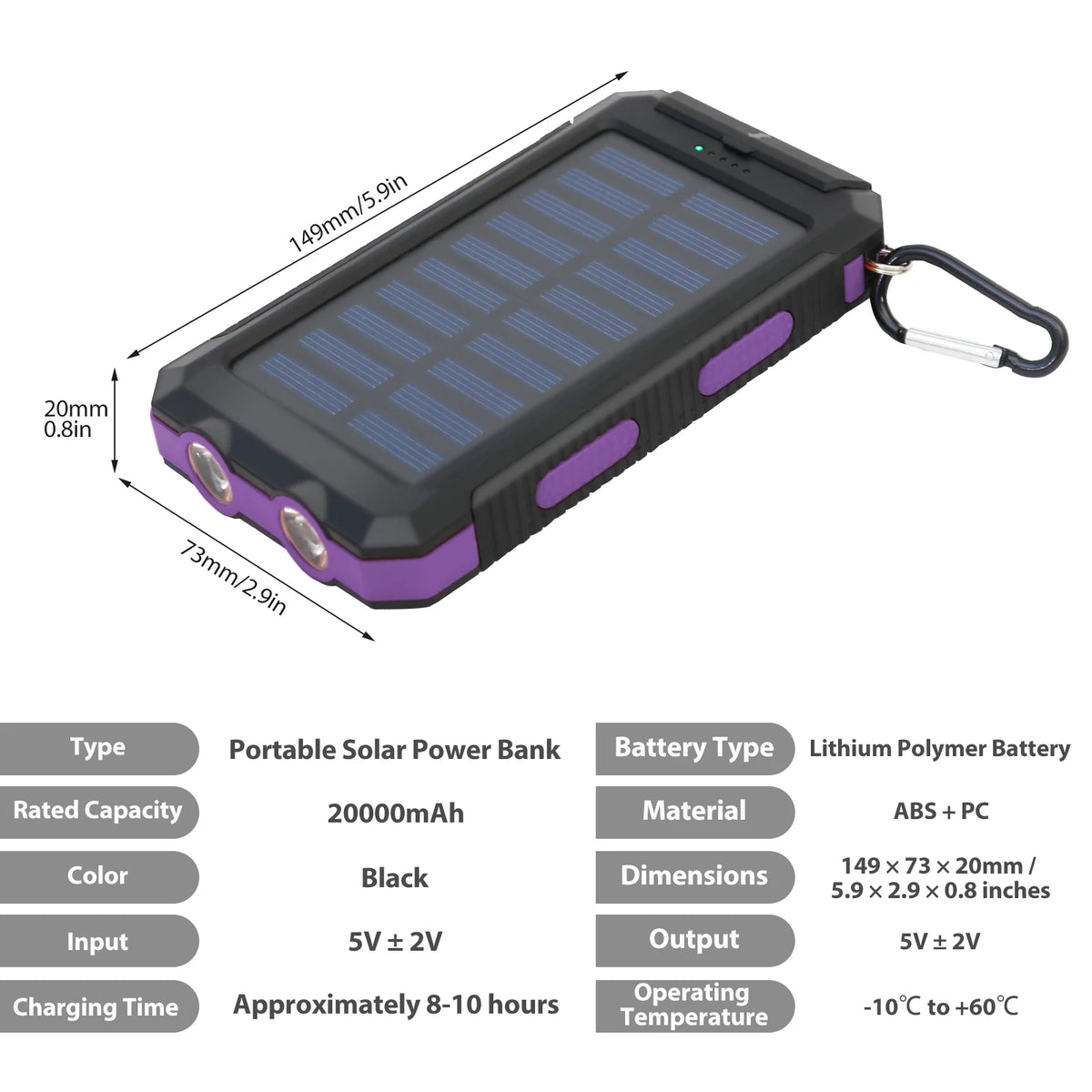 Waterproof Portable Solar Power Bank With Dual USB Ports