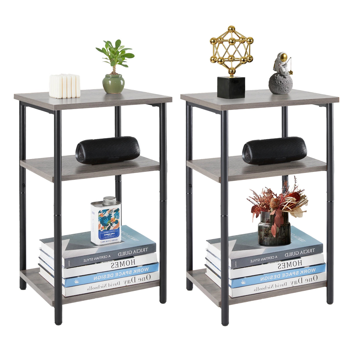 JHK 2/3-Tier End Table Side Tables with Adjustable Feet Small Nightstand Steel Frame Space-Saving for Bedroom Living Room Office