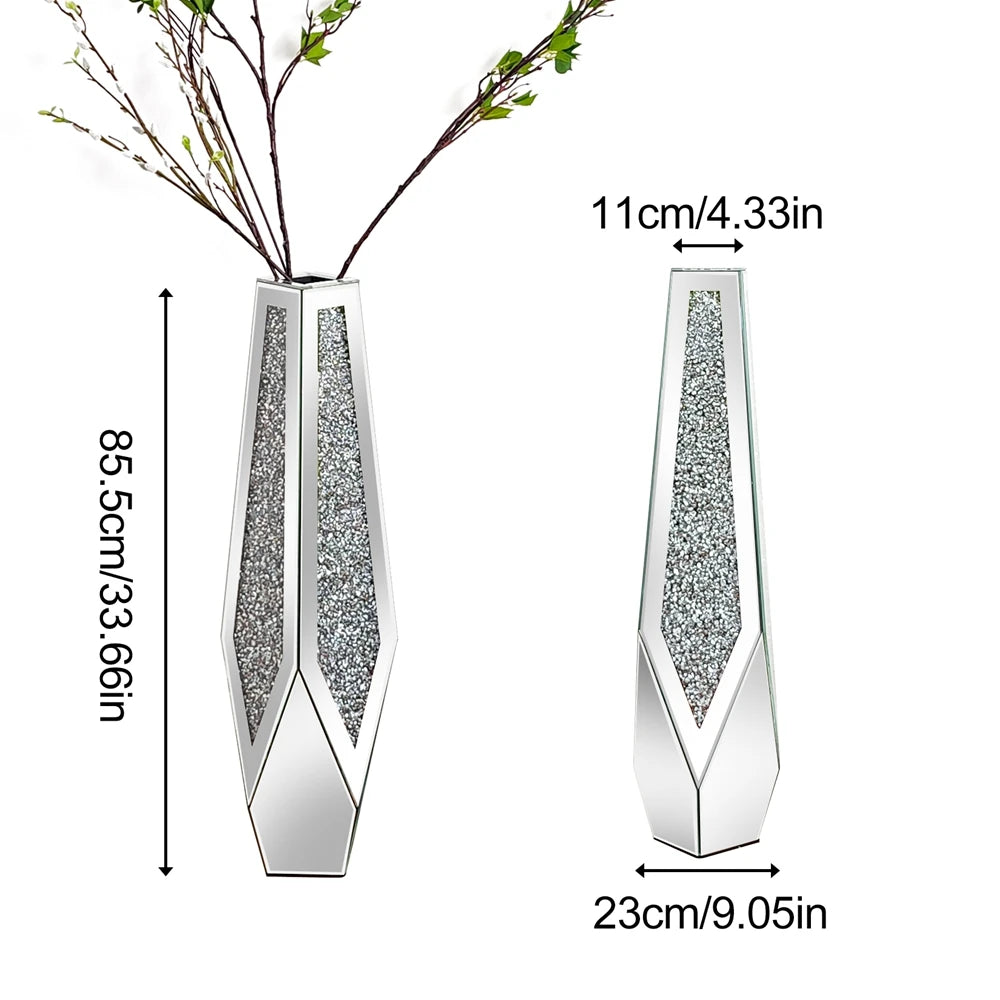 Mirrored Diamond Flower Floor Vase