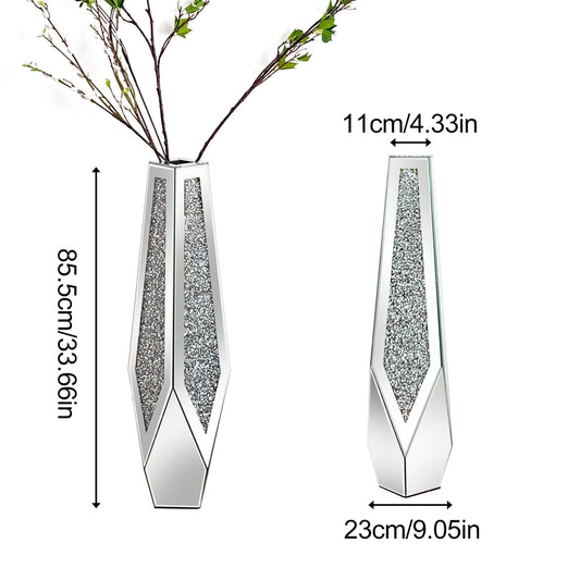 Mirrored Diamond Flower Floor Vase