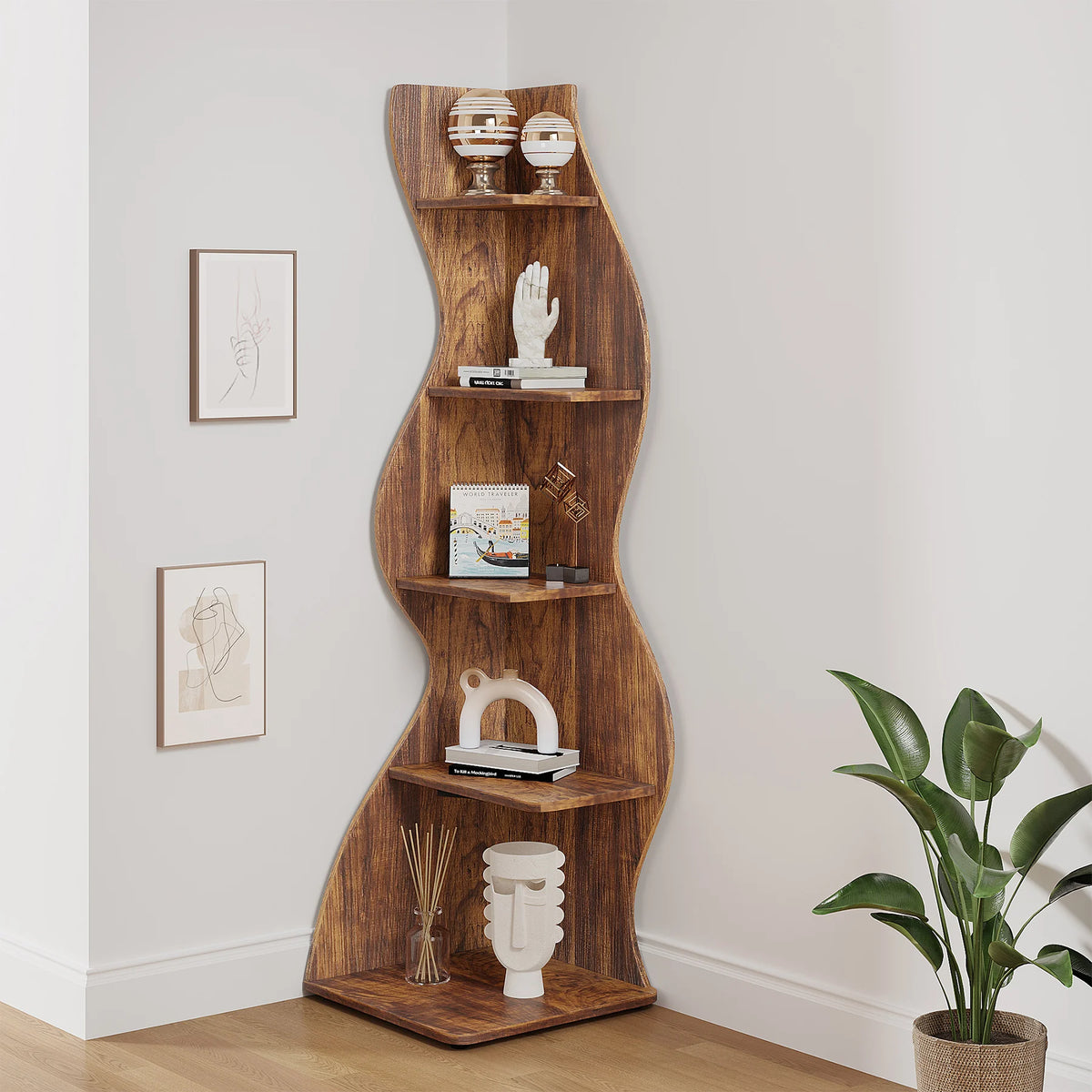 Tribesigns Rustic Five Tier Corner Bookshelf