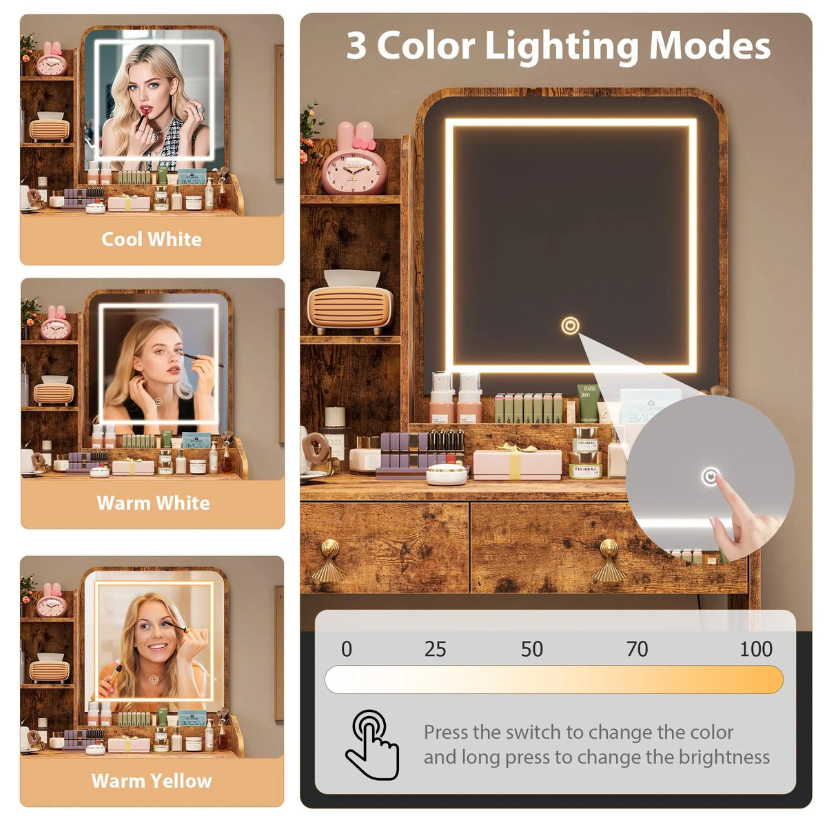 HiMISS Led Vanity Desk With Mirror And Charging Station