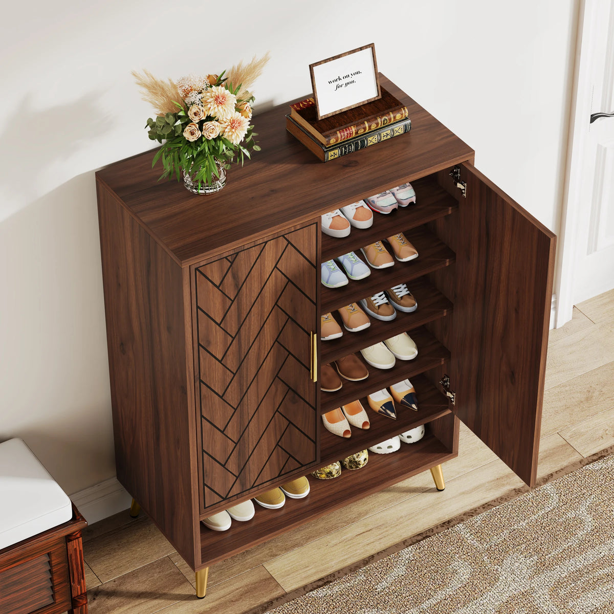 Tribesigns Antique Wooden Shoe Storage Cabinet