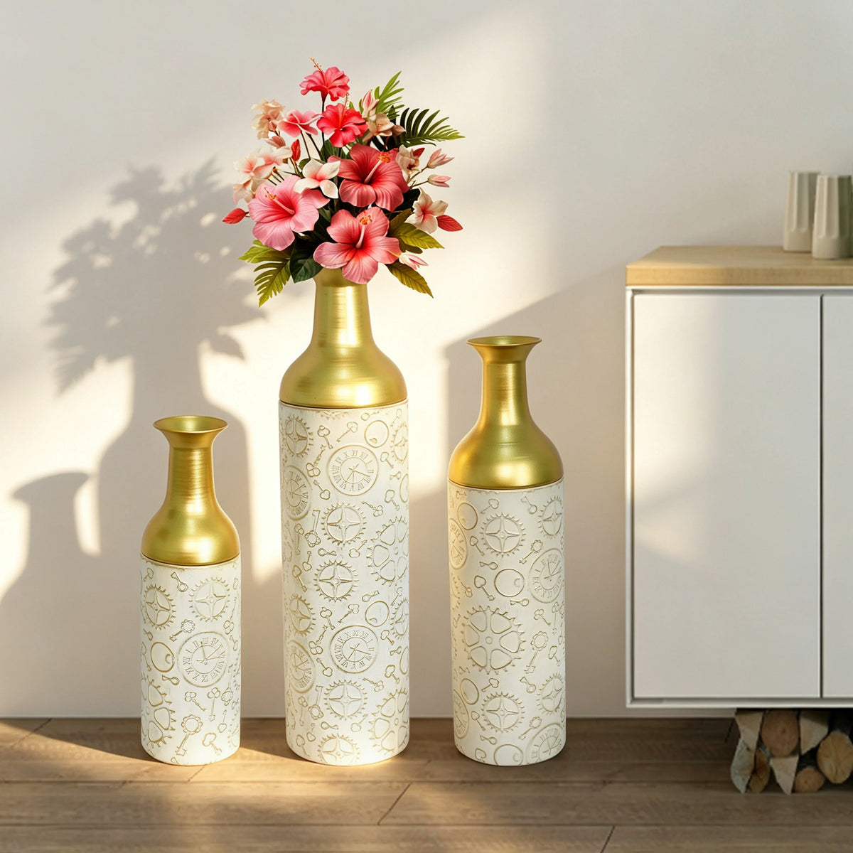 Three Tier Metal Floor Vase Set For Home Decor
