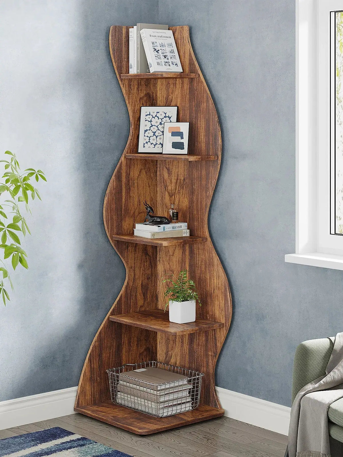 Tribesigns Rustic Five Tier Corner Bookshelf