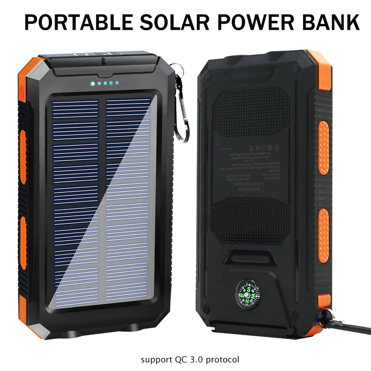 Waterproof Portable Solar Power Bank With Dual USB Ports