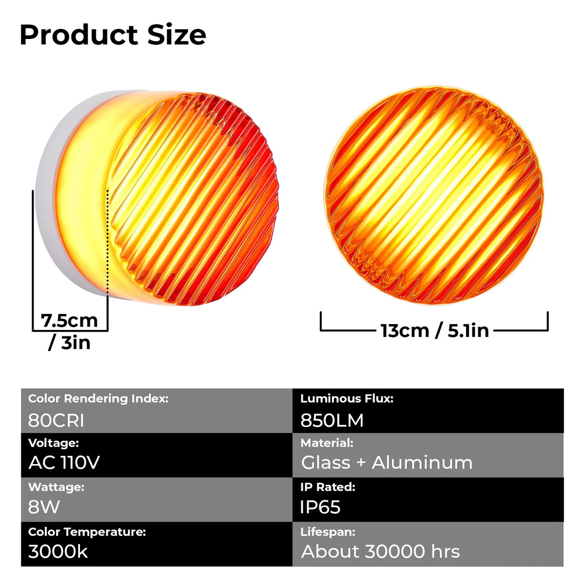ARLGSITE Aluminum Ribbed Glass Wall Light
