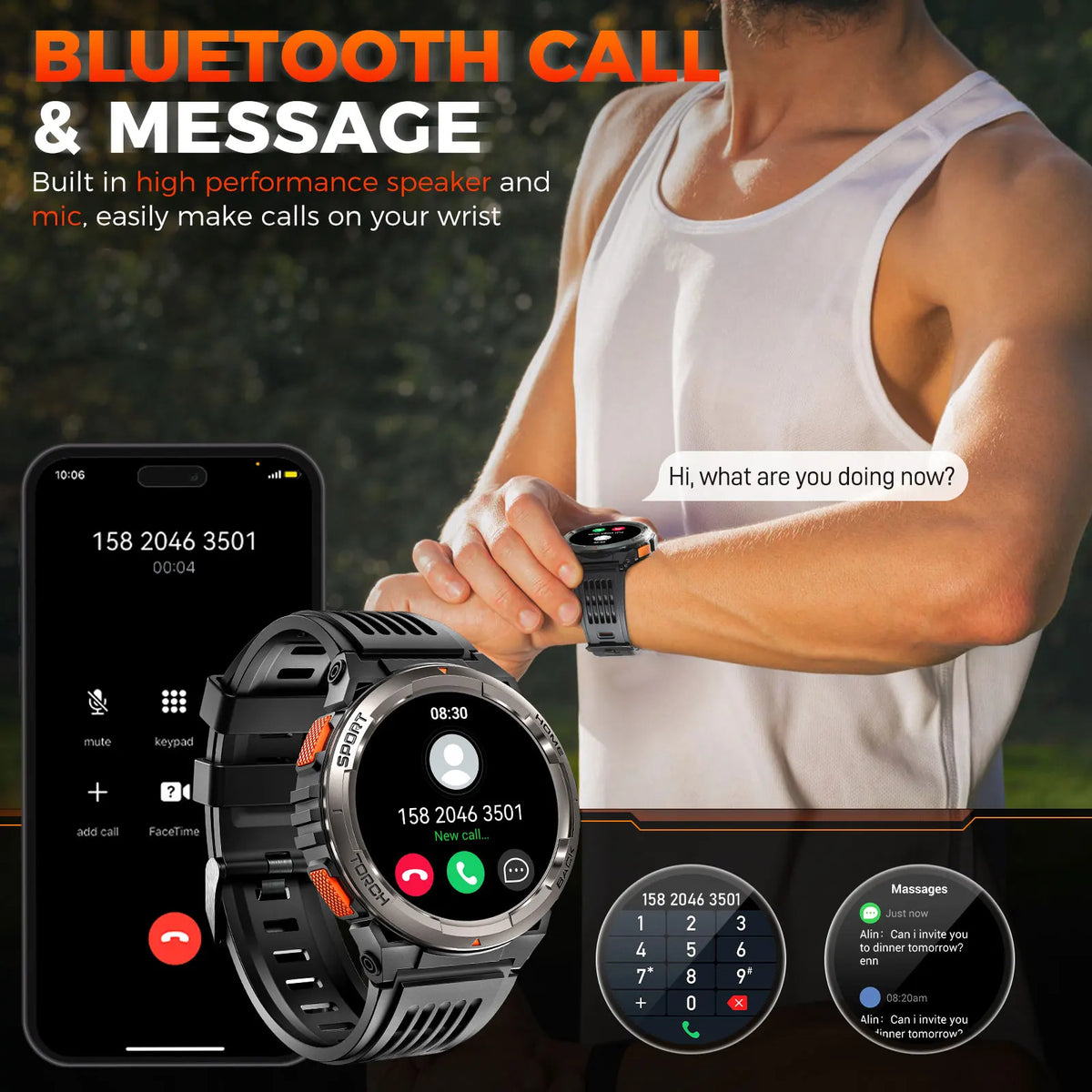 EIGIIS KE5 Rugged Waterproof Smartwatch With LED Flashlight