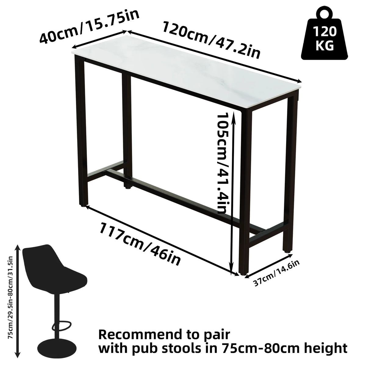 Wisfor Sintered Stone Bar Table With Metal Frame
