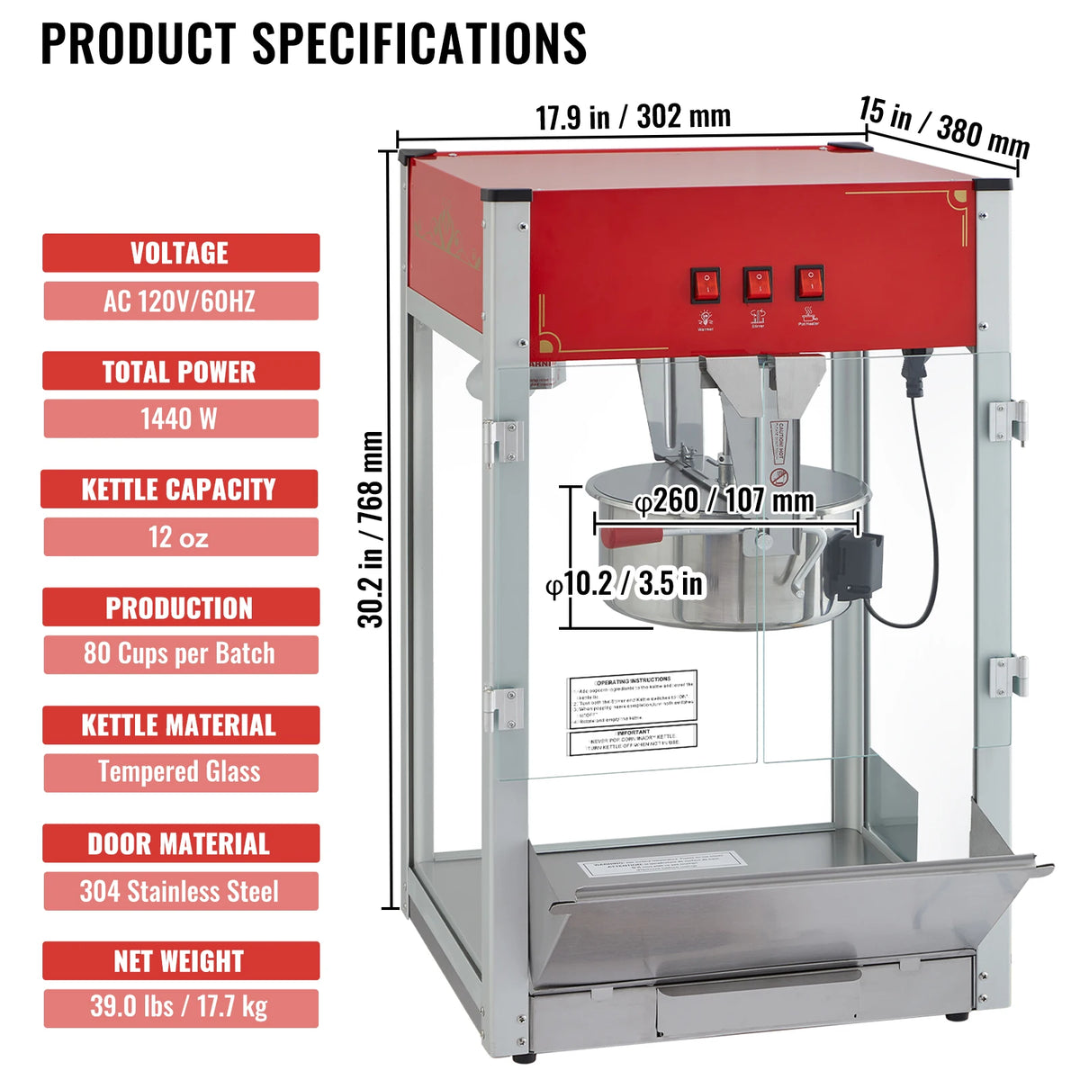 SucceBuy Countertop Popcorn Popper Machine