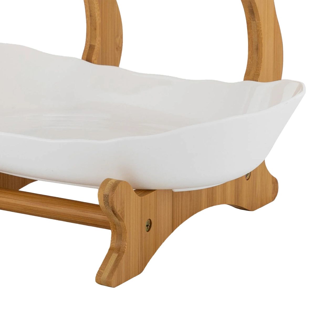 Bamboo Kitchen Storage Rack With Ceramic Serving Bowls