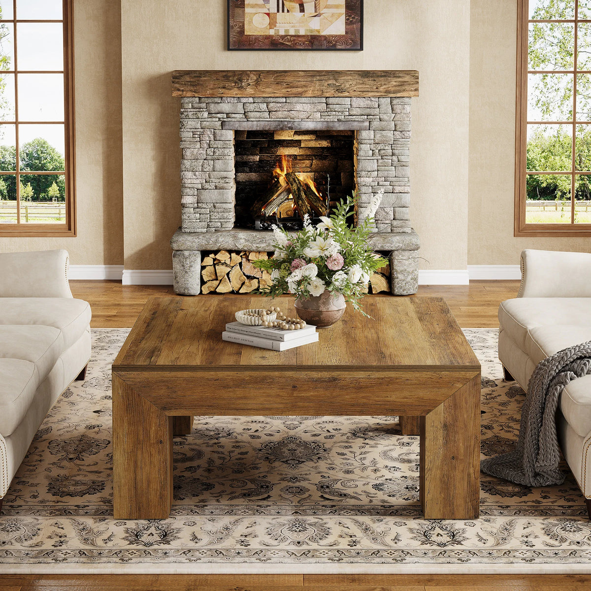 Tribesigns Farmhouse Square Coffee Table