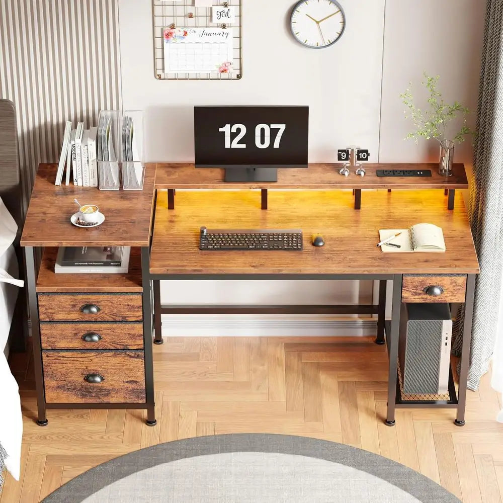 Metal Computer Desk Cabinet LED Power Outlet
